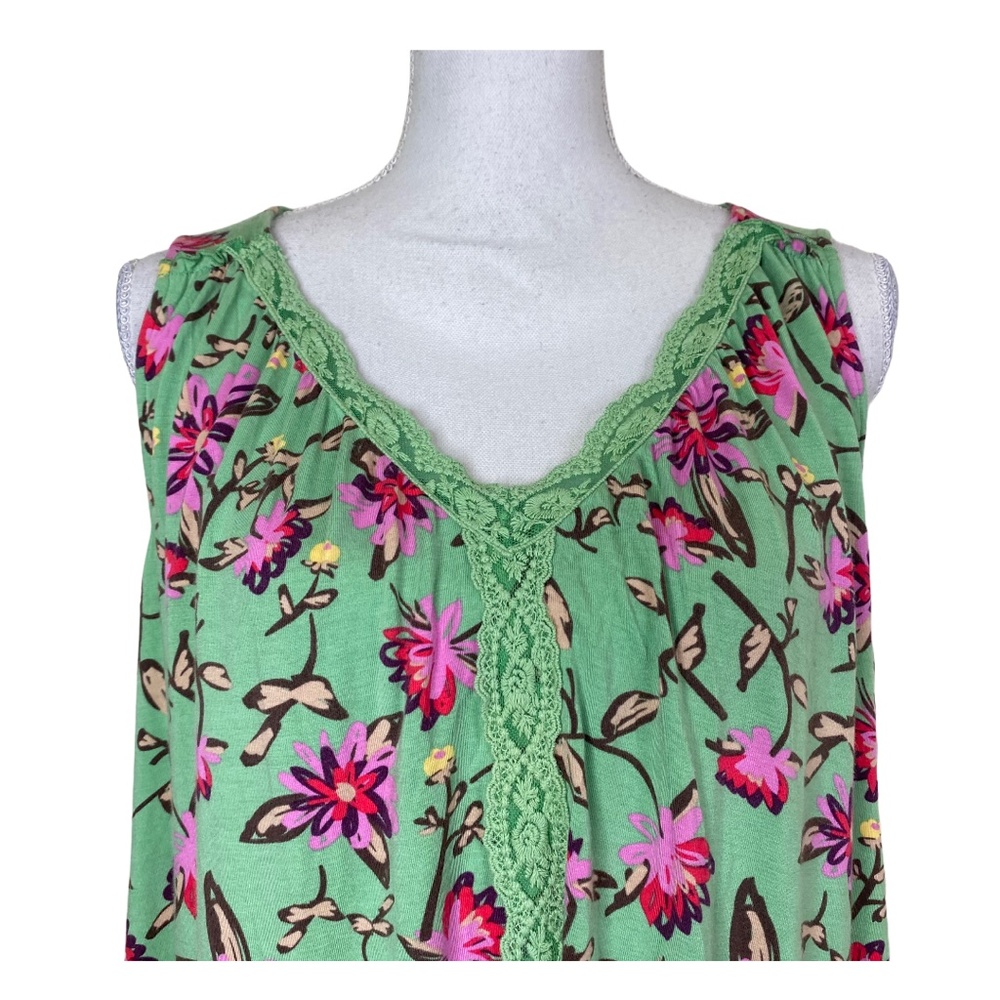 Matilda Jane Weekend Away Green Floral Print Flowy Swing Silhouette Tank Top - Picture 4 of 10